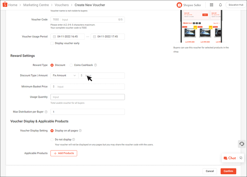 Filling in voucher details SG Seller Education