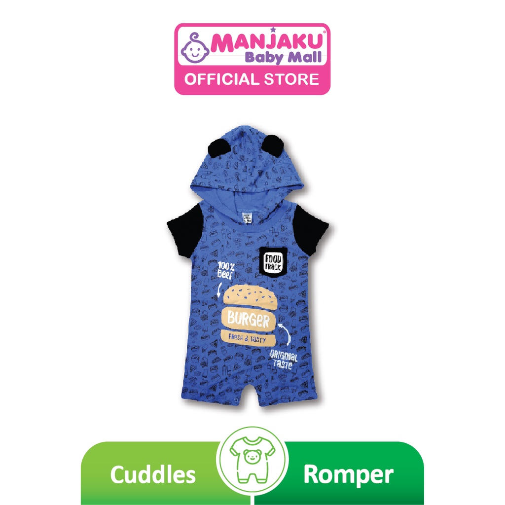 Cuddles Full Print Fashion Baby Romper With Hood (RPW292) - Blue