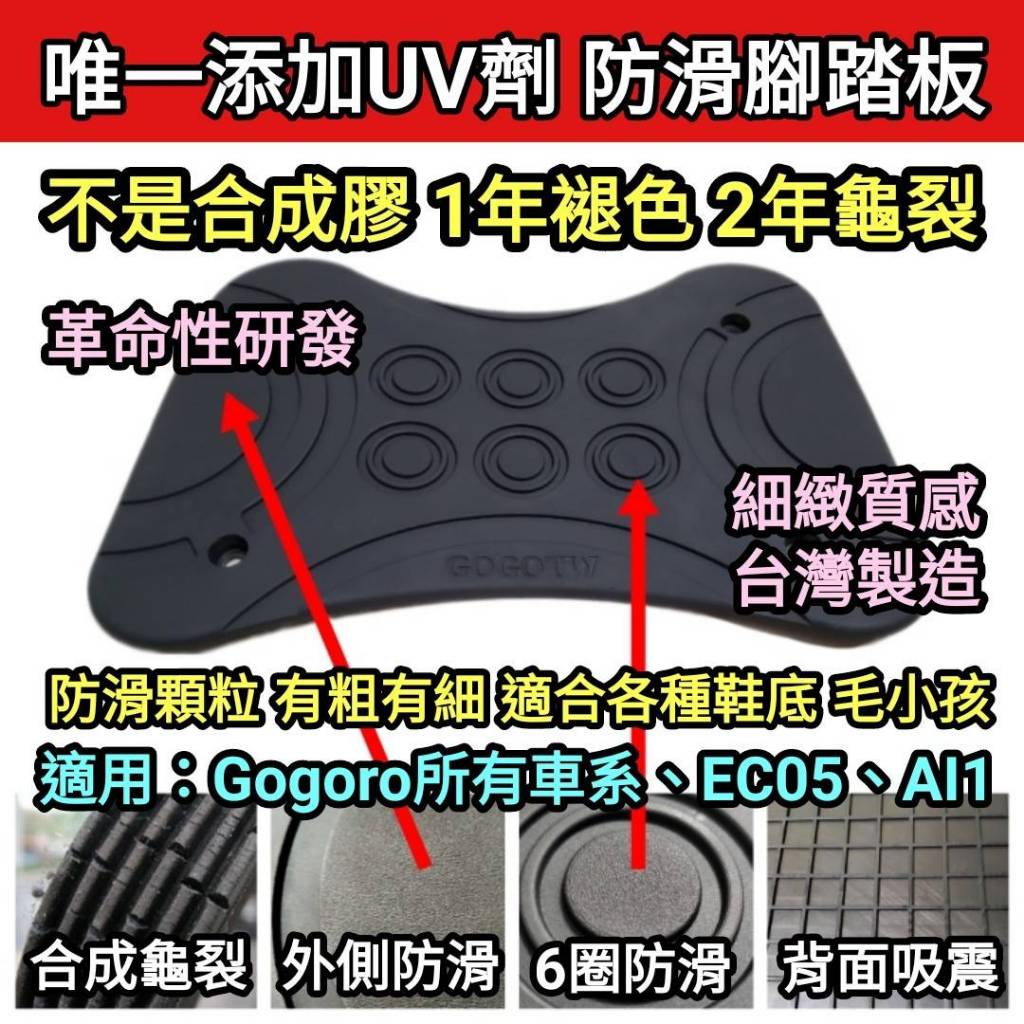 唯一添加劑 防滑腳踏板不是合成膠1年褪色2年龜裂革命性研發細緻質感台灣製造防滑顆粒有粗有細適合各種鞋底毛小孩適用 Gogoro所有車系合成龜裂 外側防滑 6圈防滑 背面吸震