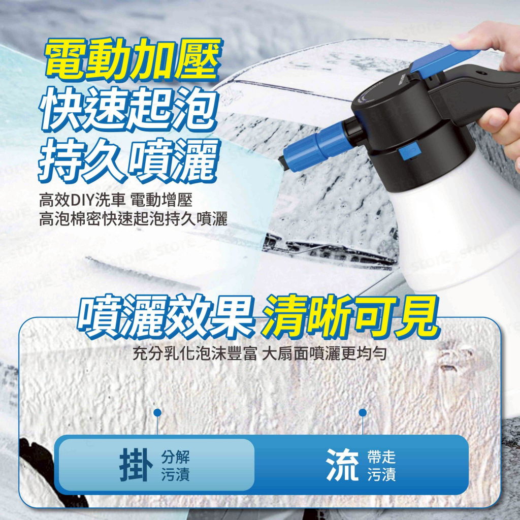 電動加壓快速起泡持久噴灑高效DIY洗車 電動增壓高泡棉密快速起泡持久噴灑store噴灑效果清晰充分乳化泡沫豐富 大扇面噴灑更均勻掛分解污漬流帶走污漬