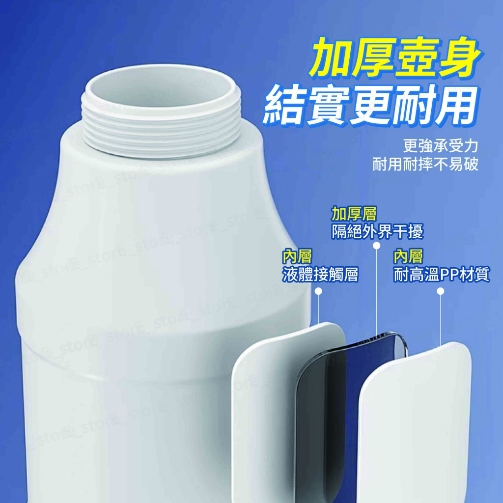 加厚壺身結實更耐用加厚層承受力耐用耐摔不易破隔絕外界干擾內層內層液體接觸層     耐高溫PP材質