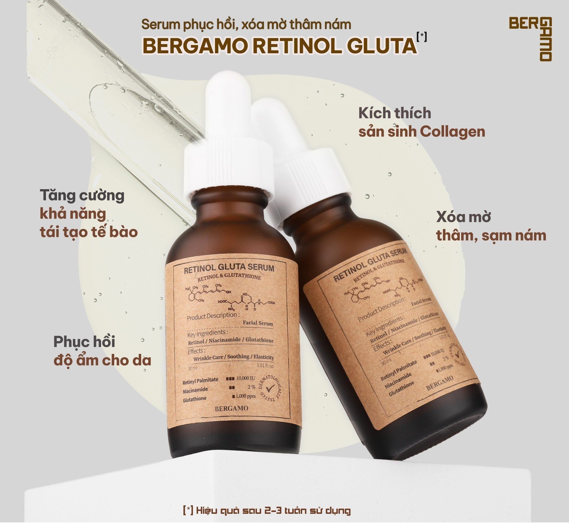 Tinh chất dưỡng trắng, chống lão hoá Bergamo Niacinamide/Retinol Serum 30ml